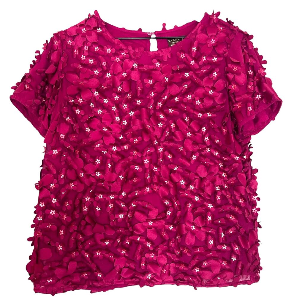 Anthropologie Varun Bahl Rosemarie Floral Blouse Pink 10 View 3